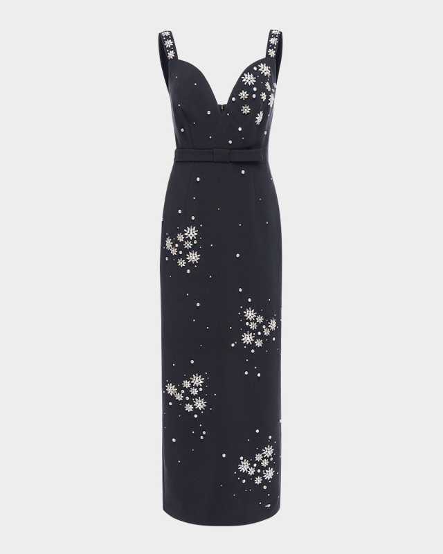 Brandy Crystal Bow Sweetheart-Neck Sleeveless Column Gown